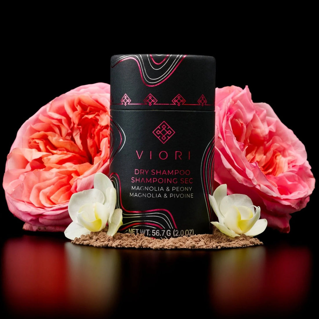 Tørshampoo med Magnolia og Peony blomster, sort emballage
