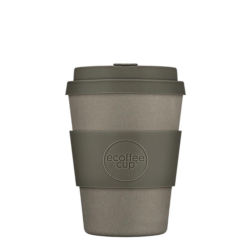 Ecoffee Cup genanvendelig kaffekop i plantebaseret bioplast med gråt låg
