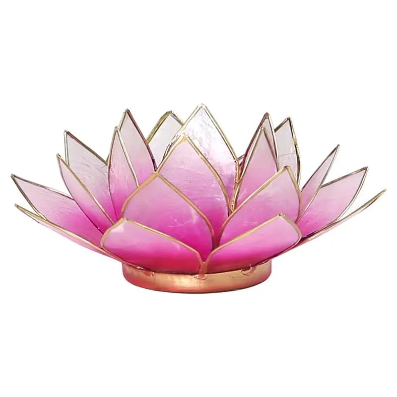 Lyseholder Lotus med guldkant i pink Capiz