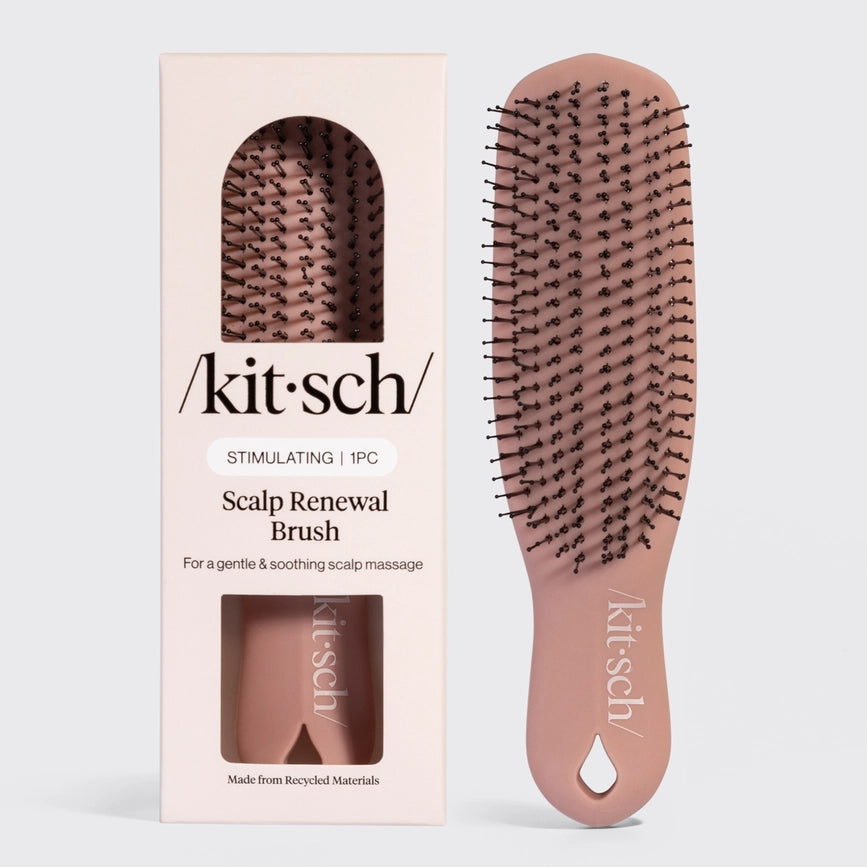 Kitsch hovedbundsbørste i rosa med eksfolierende børstehoved, emballage i æske, til sund hårvækst