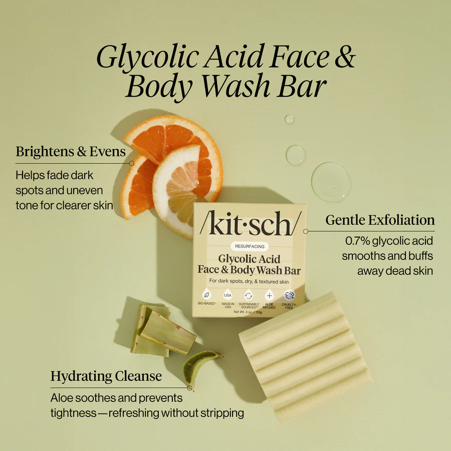Glycolic Acid Face & Body Wash bar med citrusfrugt, eksfoliering, hudfornyelse