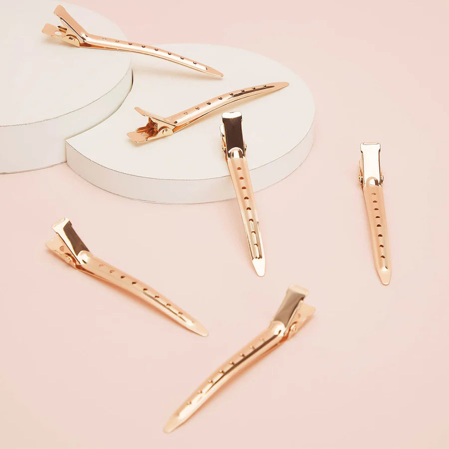 Rose gold hårklemmer til styling, 6 stk