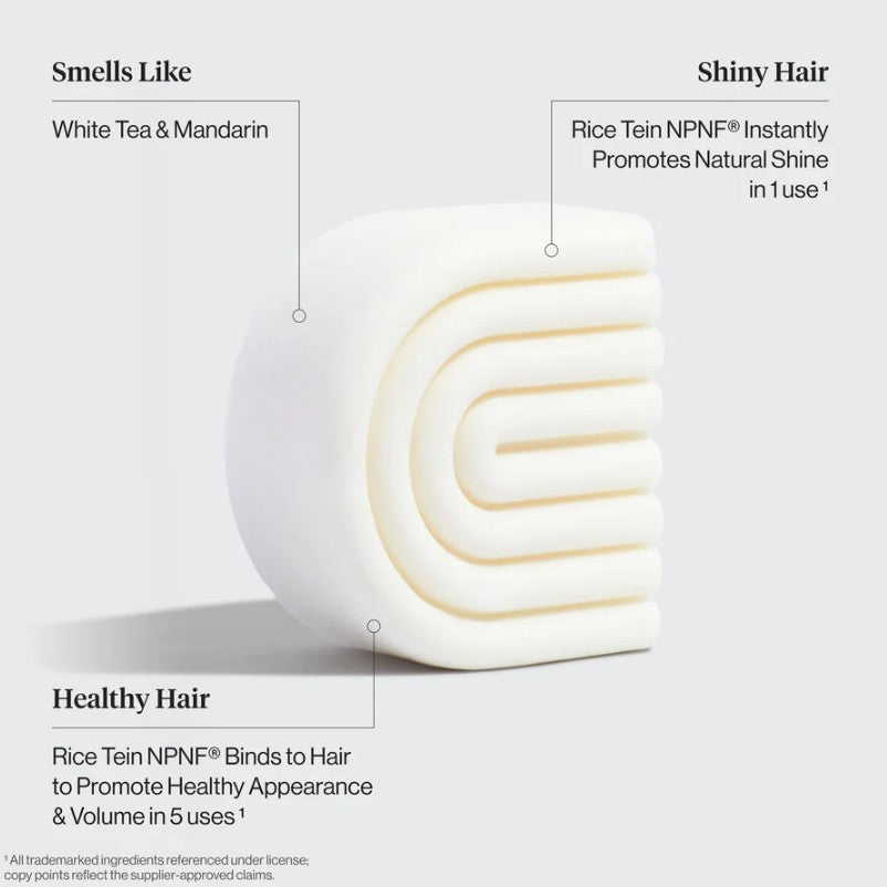 Volumengivende conditioner bar med rice water protein. Styrker, reparerer & giver glans til fint hår. Vegansk, bæredygtig & plastikfri hårpleje.