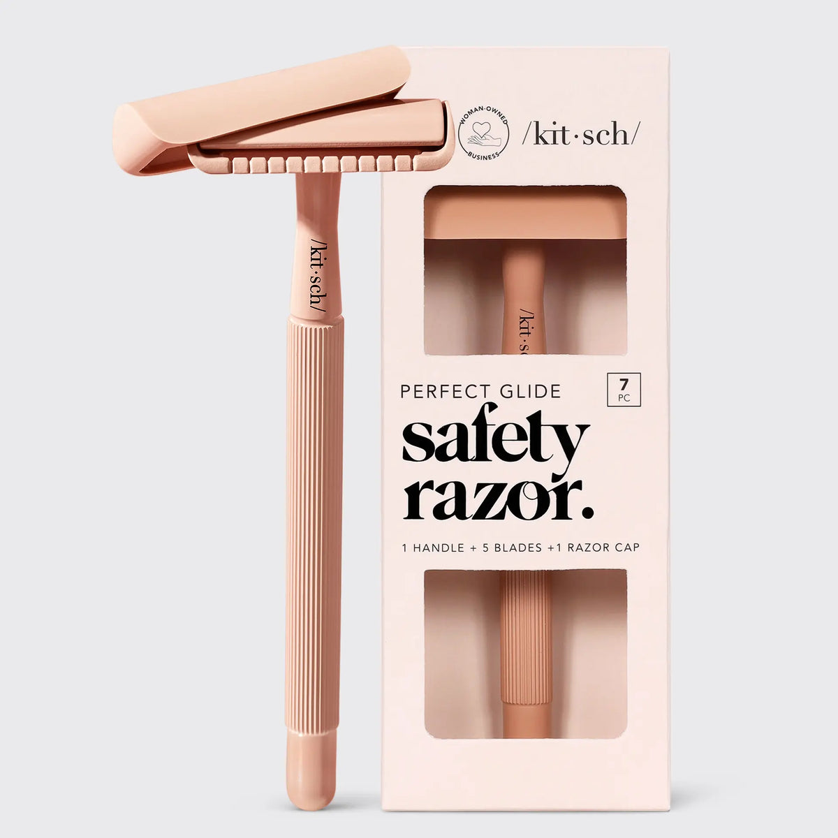 Skånsom & tæt barbering med mindre irritation. KITSCH Safety Razor i rustfrit stål – plastikfri, elegant og holdbar.