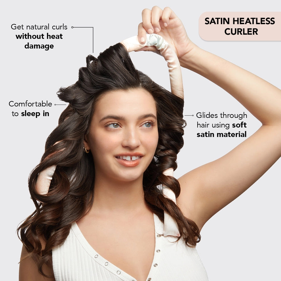Få smukke krøller uden varme. KITSCH Satin Heatless Curling Set i Tie dye giver bløde bølger, volumen og glans – OEKO-TEX® certificeret