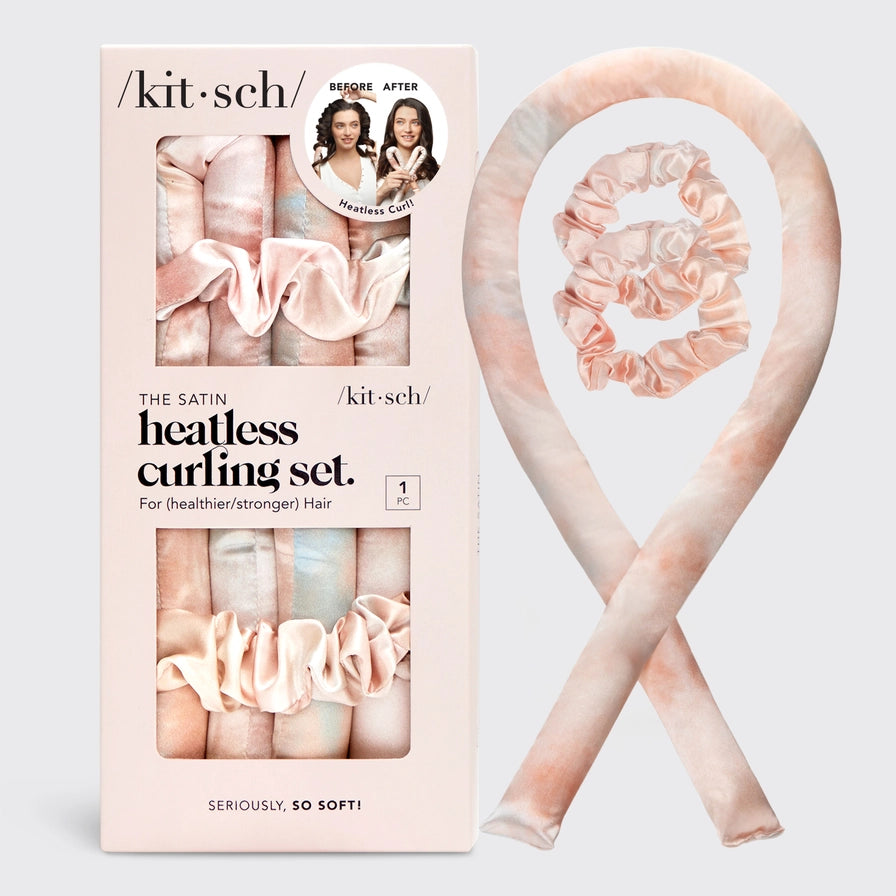 Få smukke krøller uden varme. KITSCH Satin Heatless Curling Set i Tie dye giver bløde bølger, volumen og glans – OEKO-TEX® certificeret