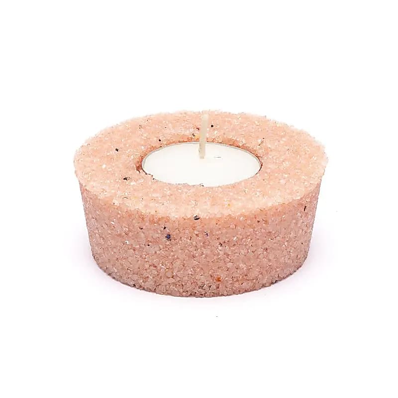 Krystal lysestage fyrfadslys med rosa saltkrystal
