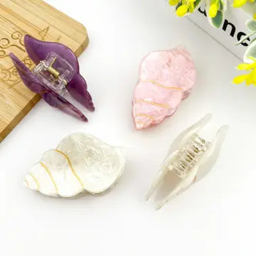 Set med musling hårklemmer i forskellige farver, coastal hårspænde til styling