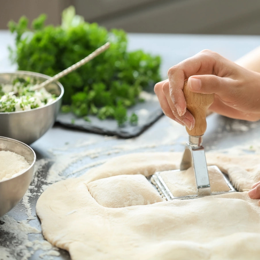 Ravioli udstikker sæt med rund og firkantet cutter i aluminium til hjemmelavet pasta