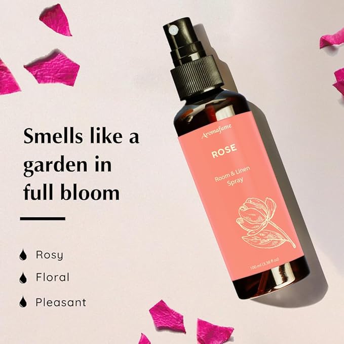 Aromafume Roomspray med Roser – romantisk blomsterduft med æteriske olier. Skaber ro, balance og velvære. Vegansk & bæredygtig.