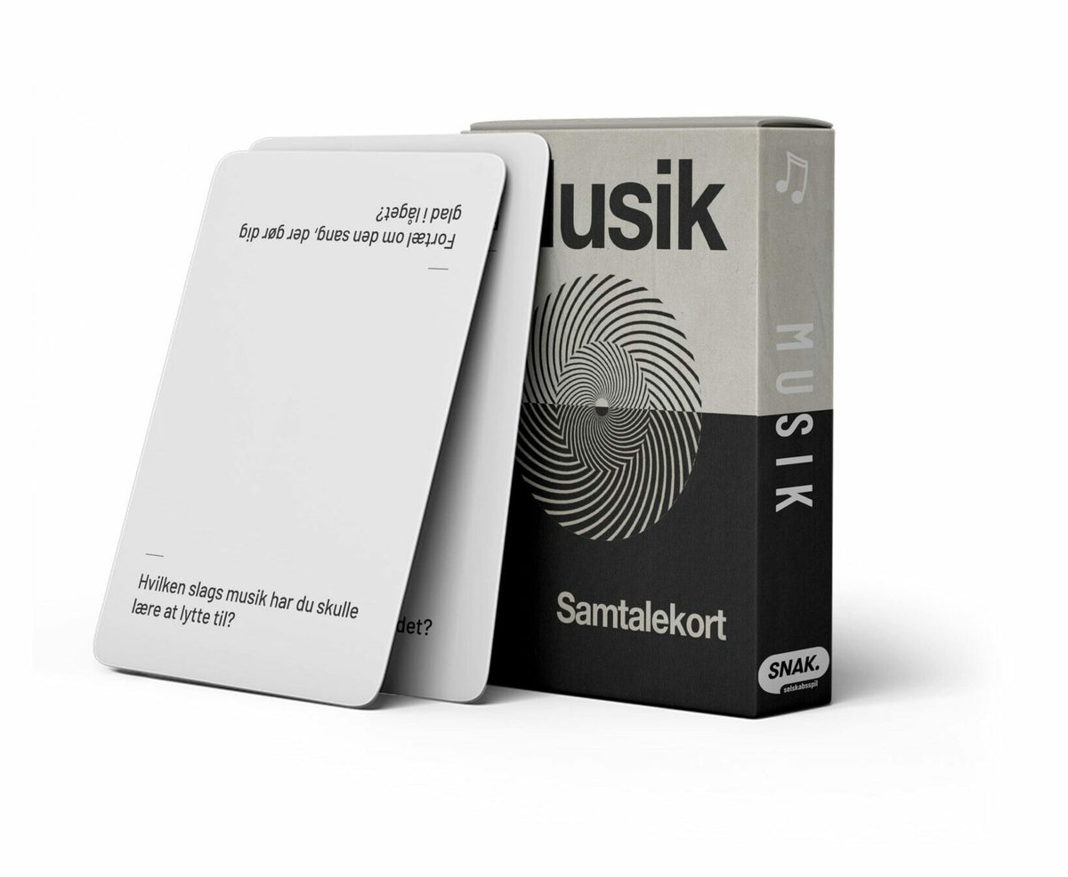 Sort og hvidt musik samtalekort med logo og spørgsmål