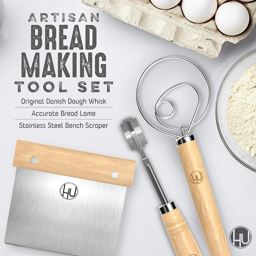 Danish bread making tools sæt med dough whisk, dejsnitter og dejskraber