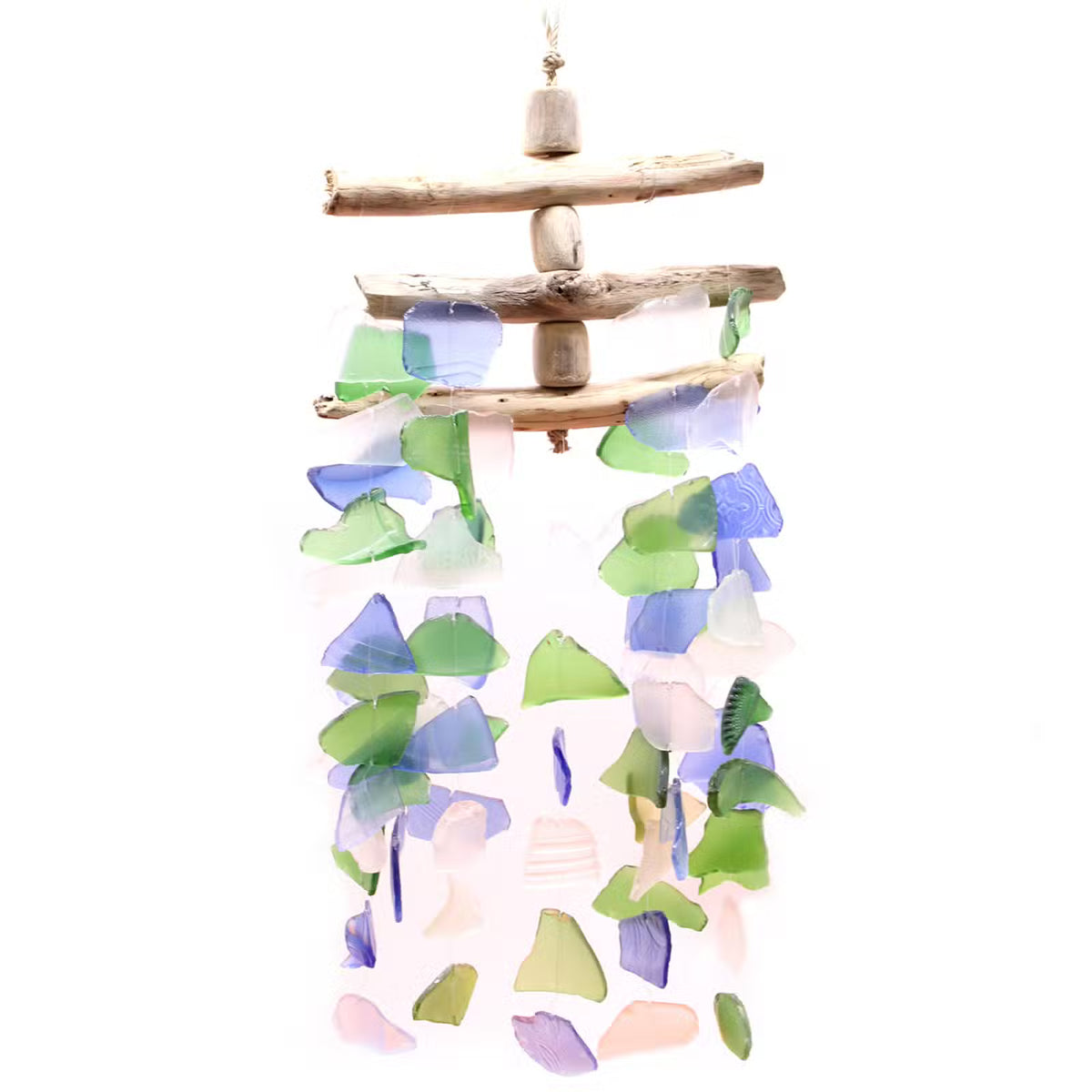 Vindspil - havglas, Capiz & drivtømmer | 6 x Up cycled Art designs
