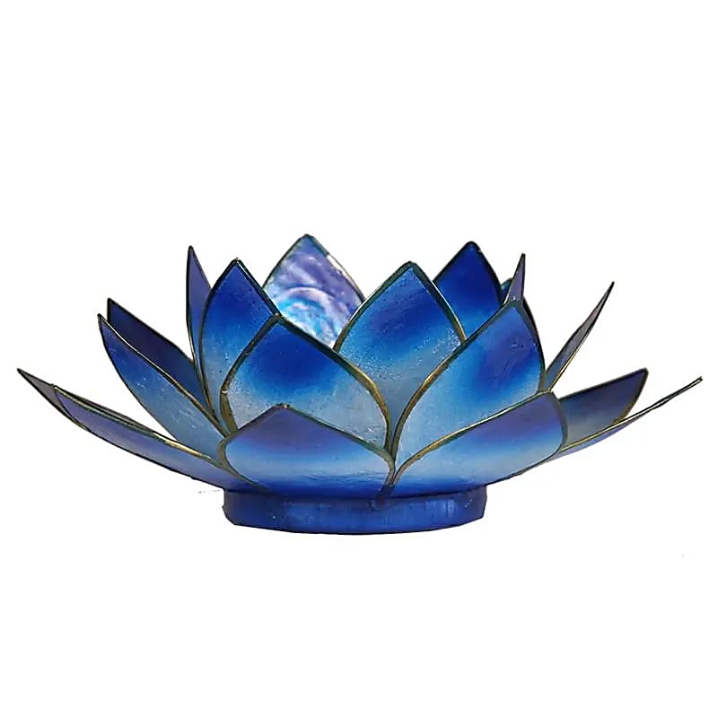 Blå Lotus lysestage i glas med guldkant