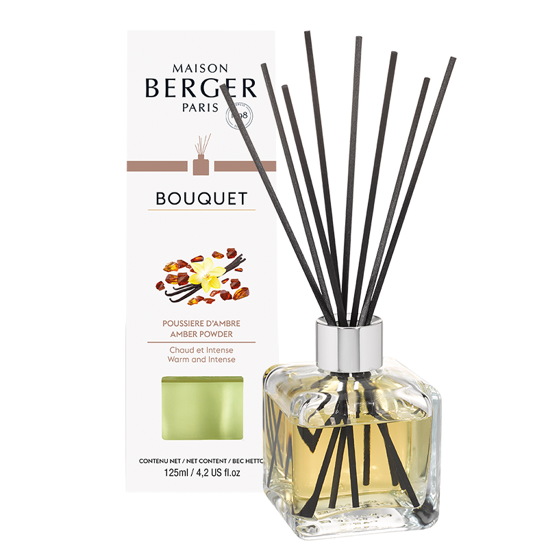 Maison Berger duftpinde med Amber Powder i glasflakon med sorte pinde