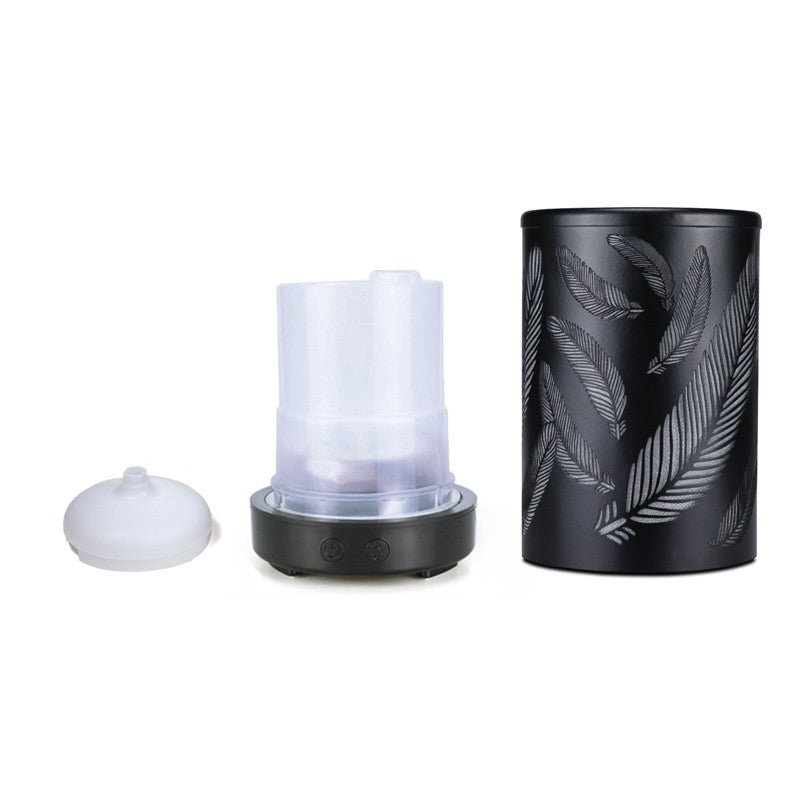 Startsæt med Mist & Aroma Diffuser med fjer motiv & med indbygget LED lys i 7 farver.