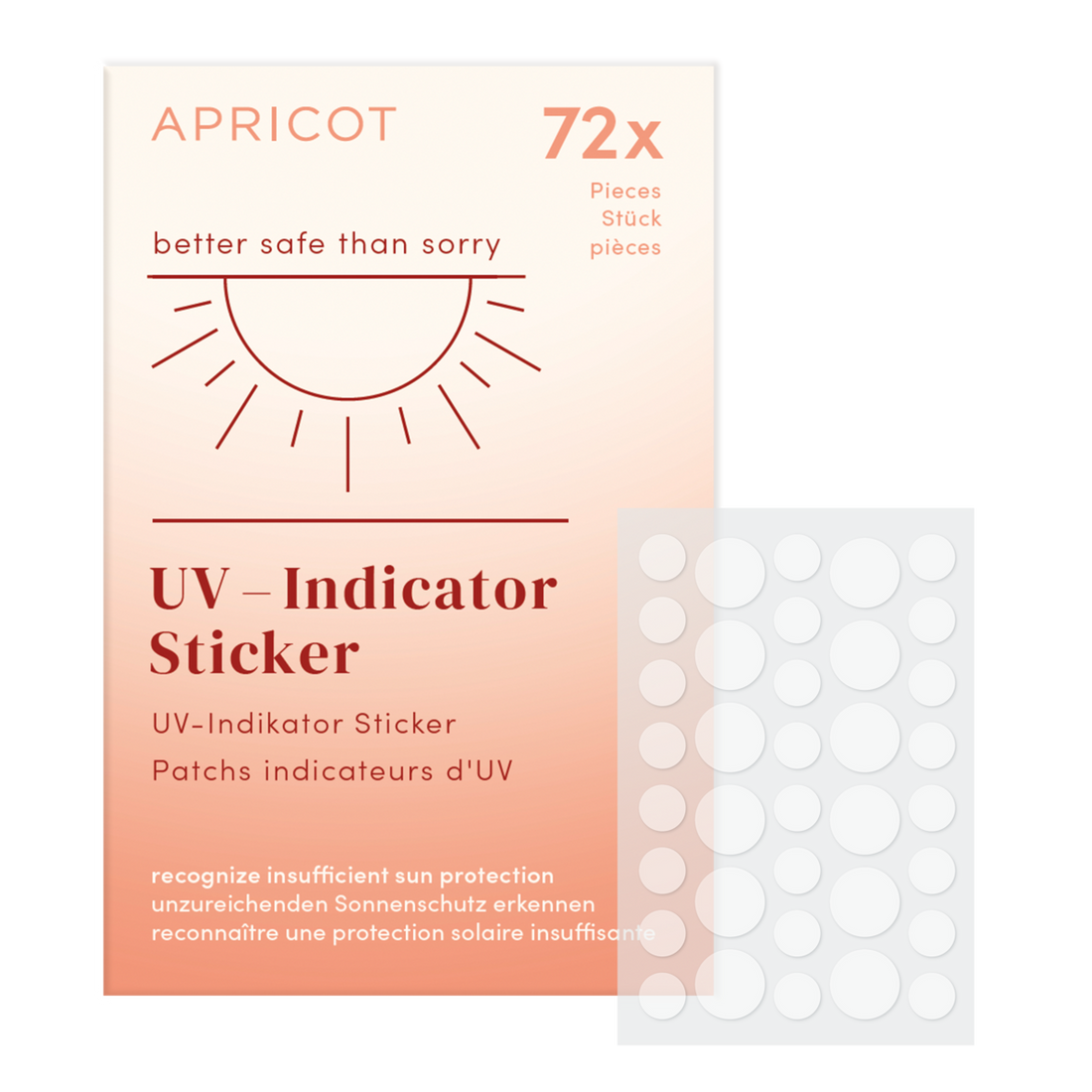UV solindikator plaster pakke med 72 stk, viser UV-intensitet