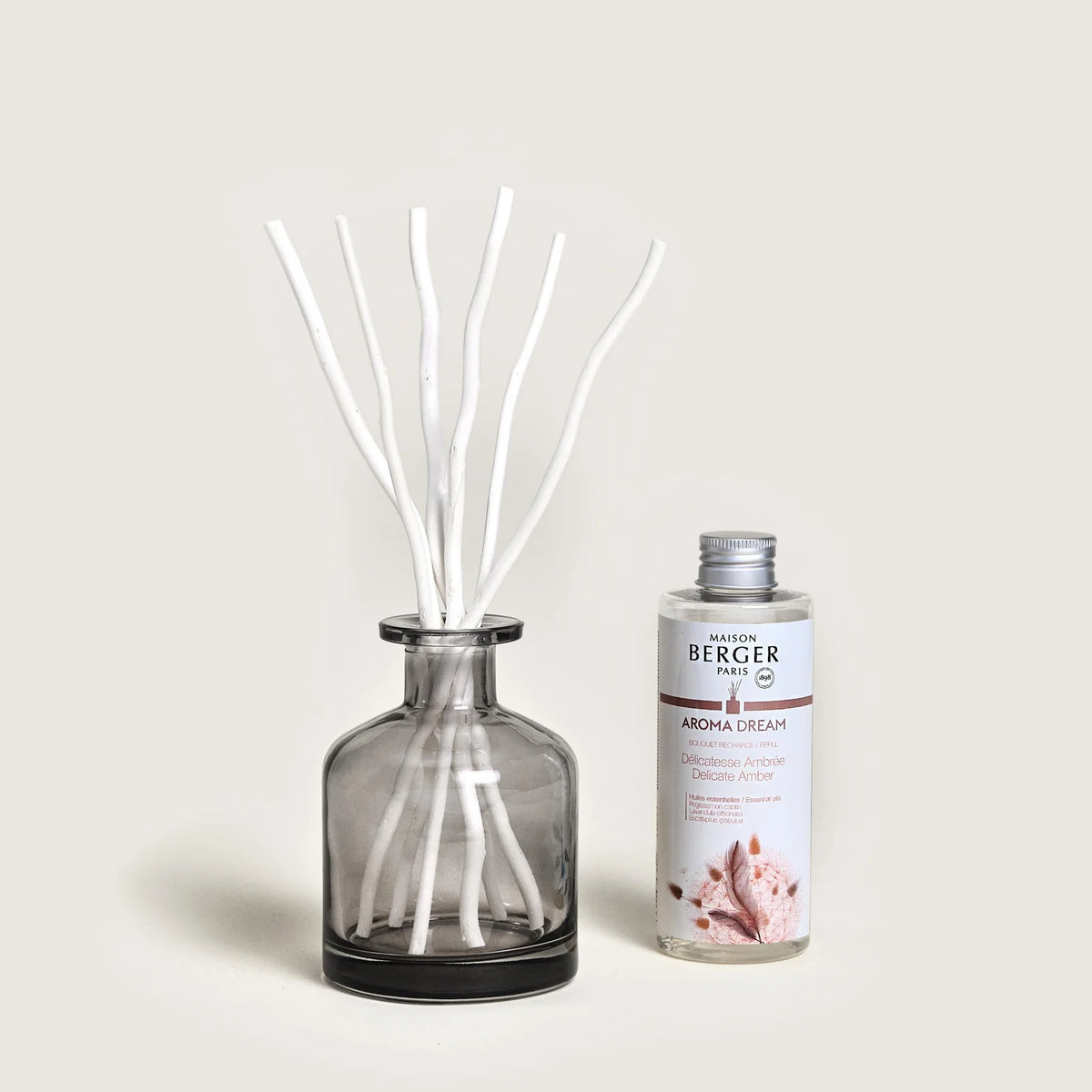 Maison Berger duftpinde med Aroma Dream i gråt glasvase