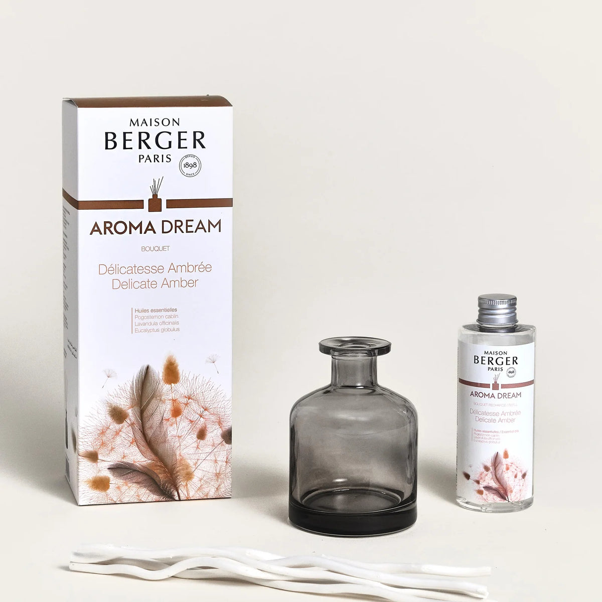 Maison Berger Aroma Dream duftpinde med gråt glasflakon, hjemmeduft dekor