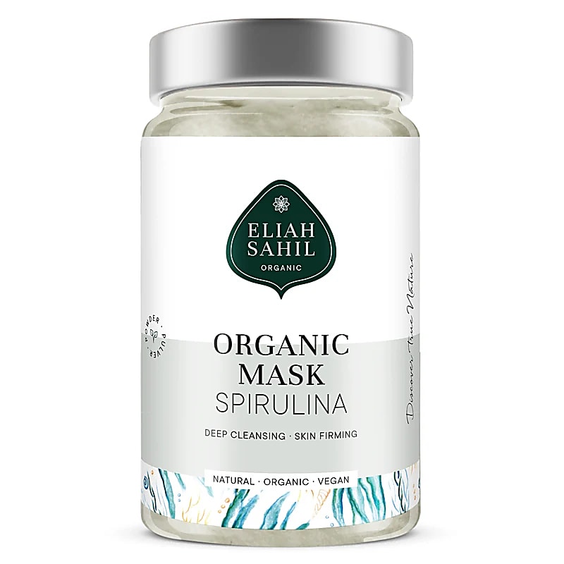 Økologisk spirulina ansigtsmaske fra Eliah Sahil i glasbeholder