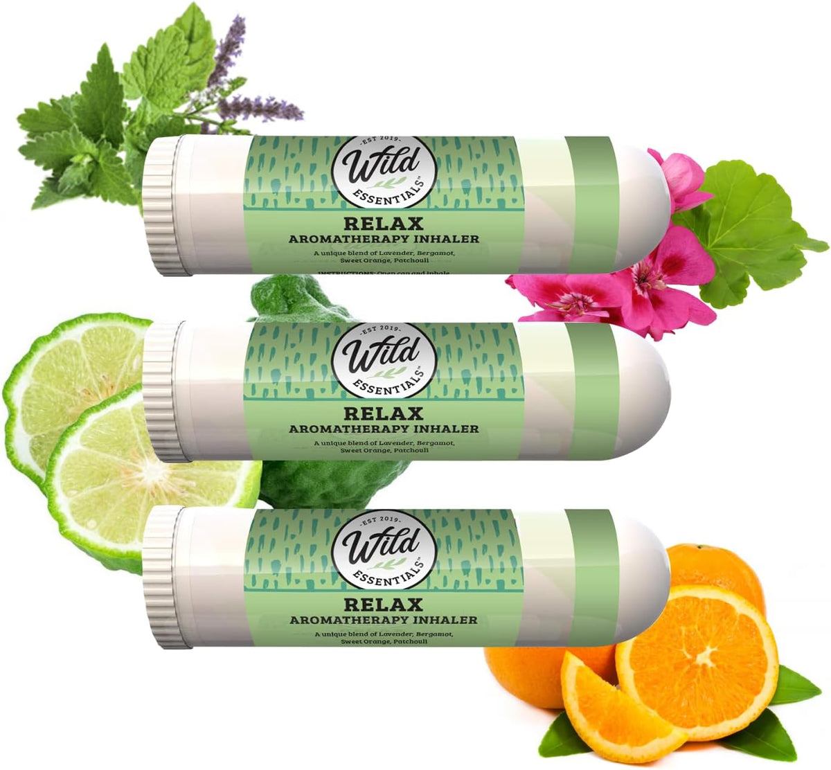 Næseinhalator med æteriske olier, Relax, 3-pak, naturlig aromaterapi, afslapning, wellness
