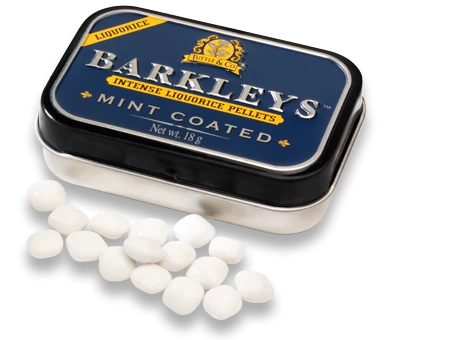 Barkleys Mint Lakrids i retro æske, lakrids og mint pastiller, gourmet slik, naturlige ingredienser