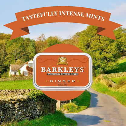 Barkleys ginger mint gourmet pastiller i naturmiljø med landskab