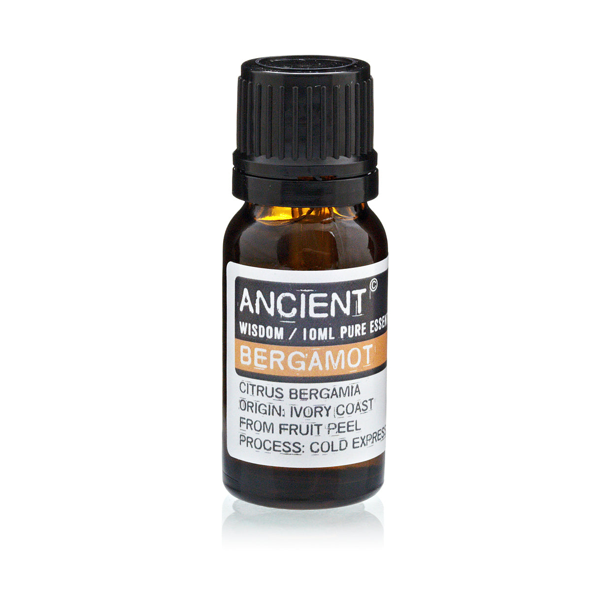 Økologisk bergamot æterisk olie i brunt glasflaske til hjemmeduft og aromaterapi