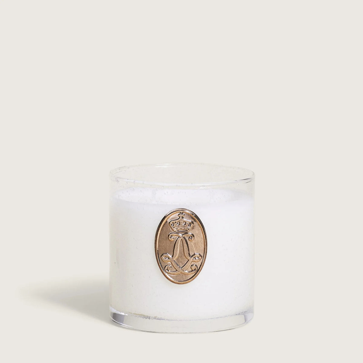 Luksus duftlys i mundblæst glas med kongelig emblem, hjemmedekoration