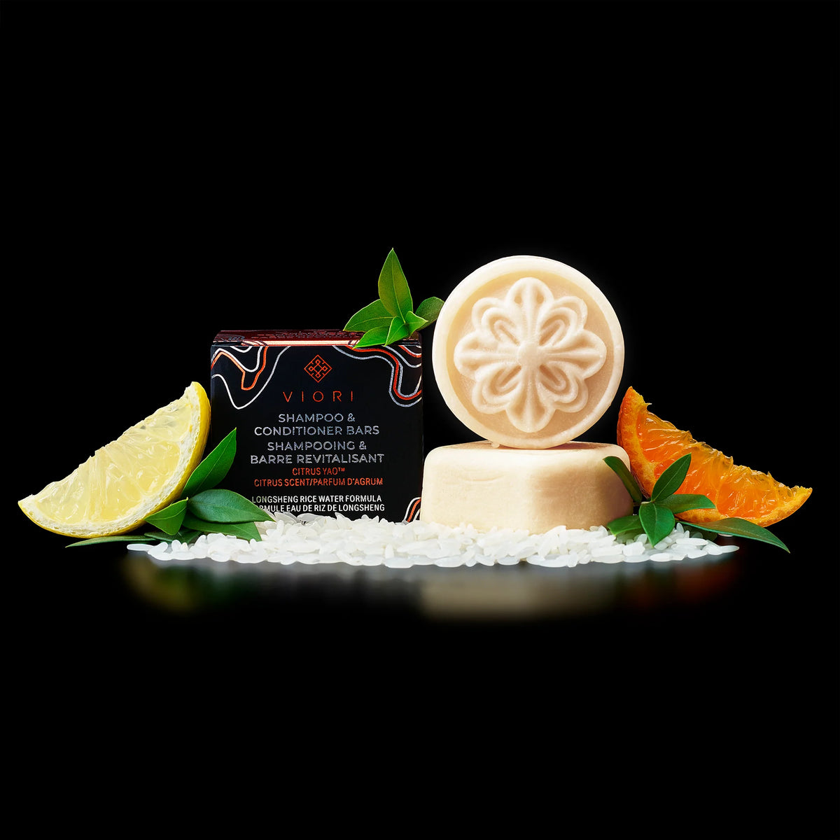 Citrus Yao mini shampoo og balsam bar med grønne blade