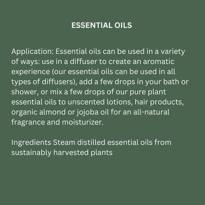 Tekstbeskrivelse af æteriske olier med naturlige ingredienser og anvendelse