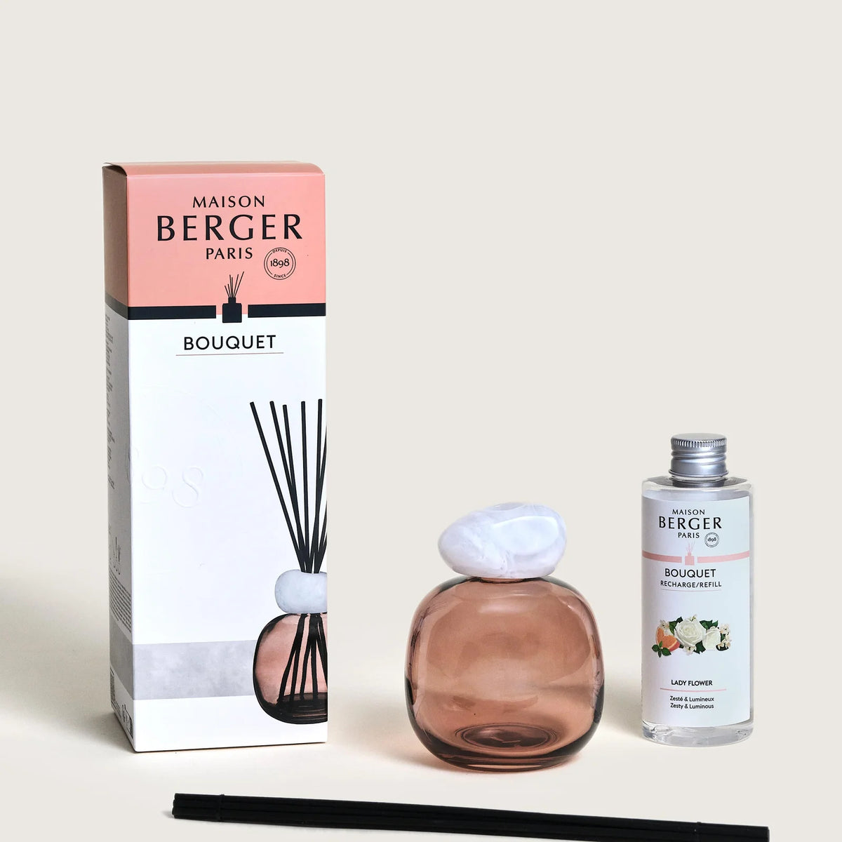Maison Berger Plum Mineral duftpinde flakon med Lady Flower duft