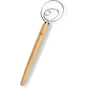 Danish Dough Whisk – Dejrører til dej & fars, træhåndtag, rustfri stålring, til hjemmekøkken