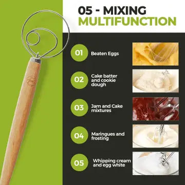 Danish Dough Whisk – Dejrører til dej &amp; fars, multifunktion, til æg, dej og fars, køkkenredskab