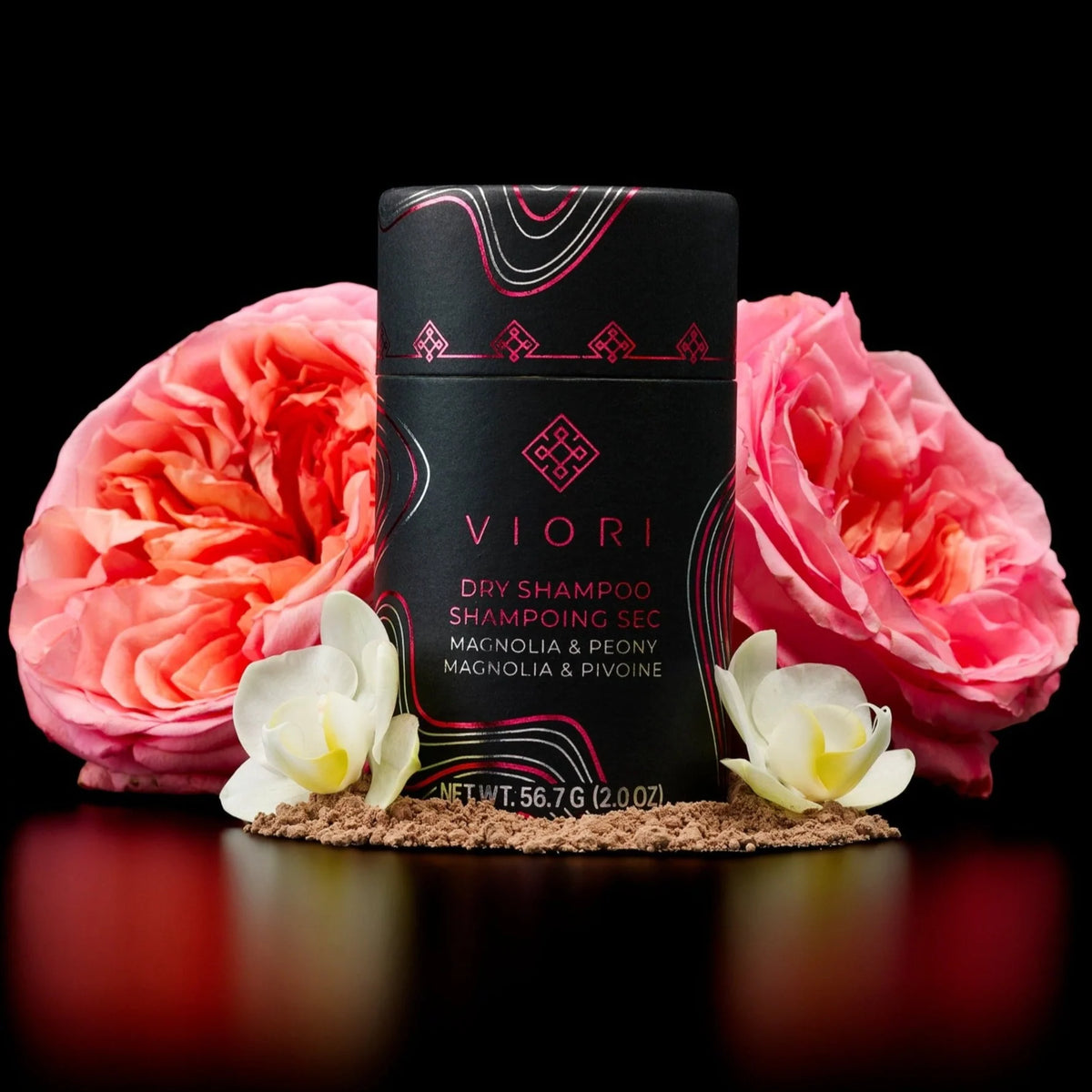 Tørshampoo med Magnolia og Peony blomster, sort emballage
