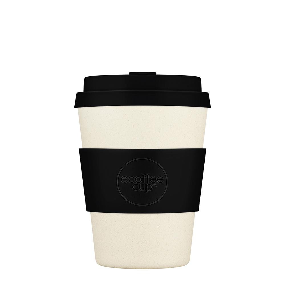 Ecoffee Cup genanvendelig kaffekop i plantebaseret bioplast med sort låg