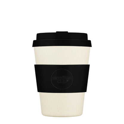 Ecoffee Cup genanvendelig kaffekop i plantebaseret bioplast med sort låg