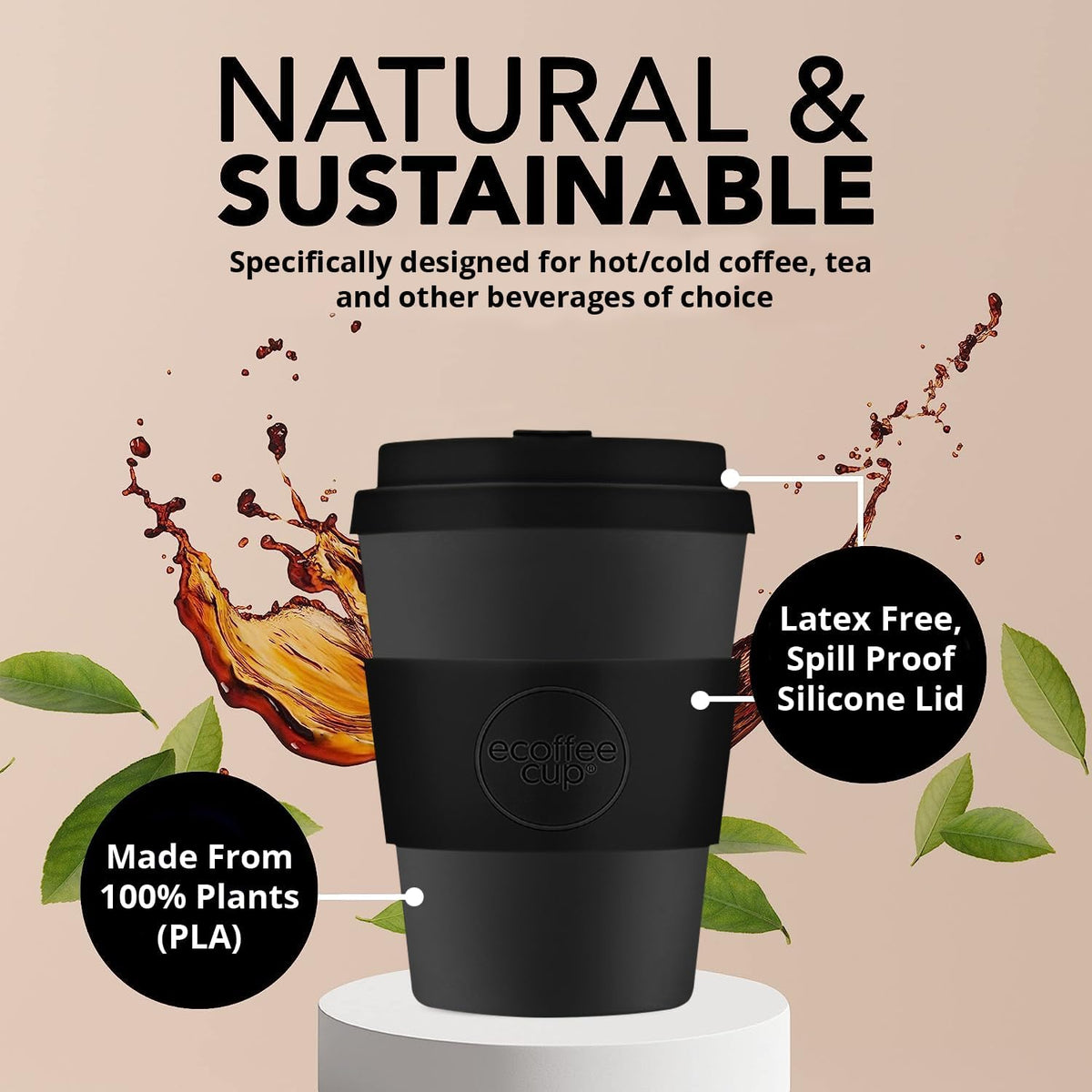 Miljøvenlig kaffekop i bioplast med logo til bæredygtigt køkken