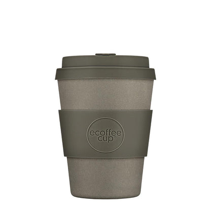 Ecoffee Cup genanvendelig kaffekop i plantebaseret bioplast med gråt låg
