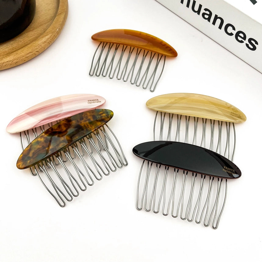 Fransk hårkam comb clip – acetat &amp; metal i forskellige farver