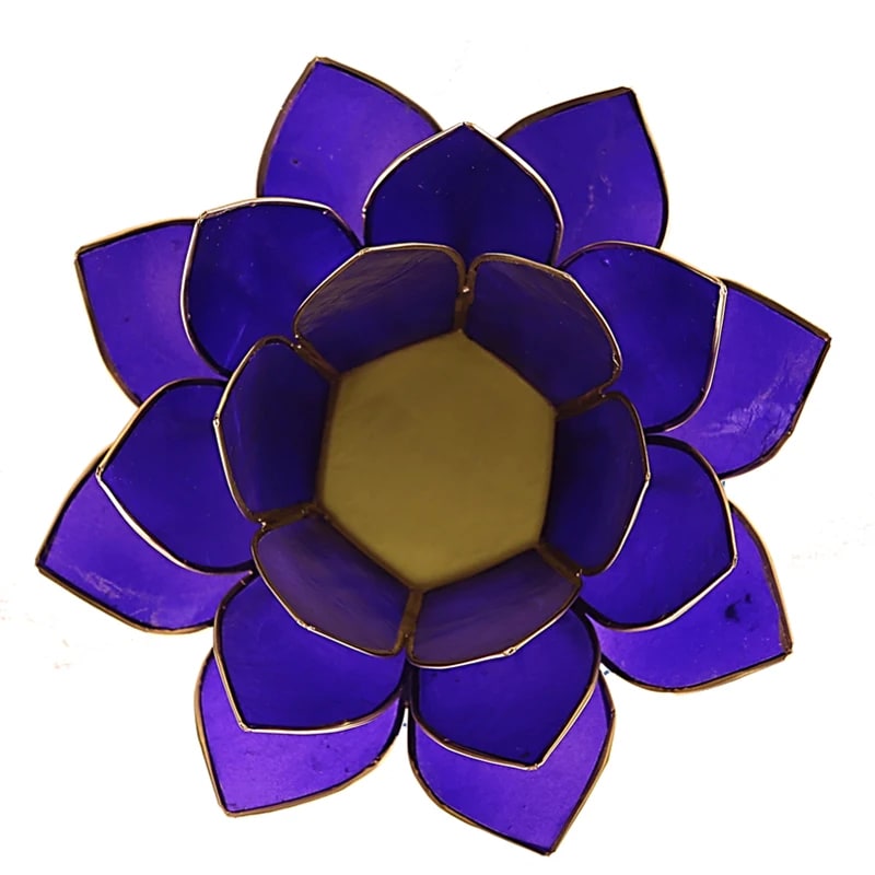 Blå lotus lysestage i glas med guldkant til meditation