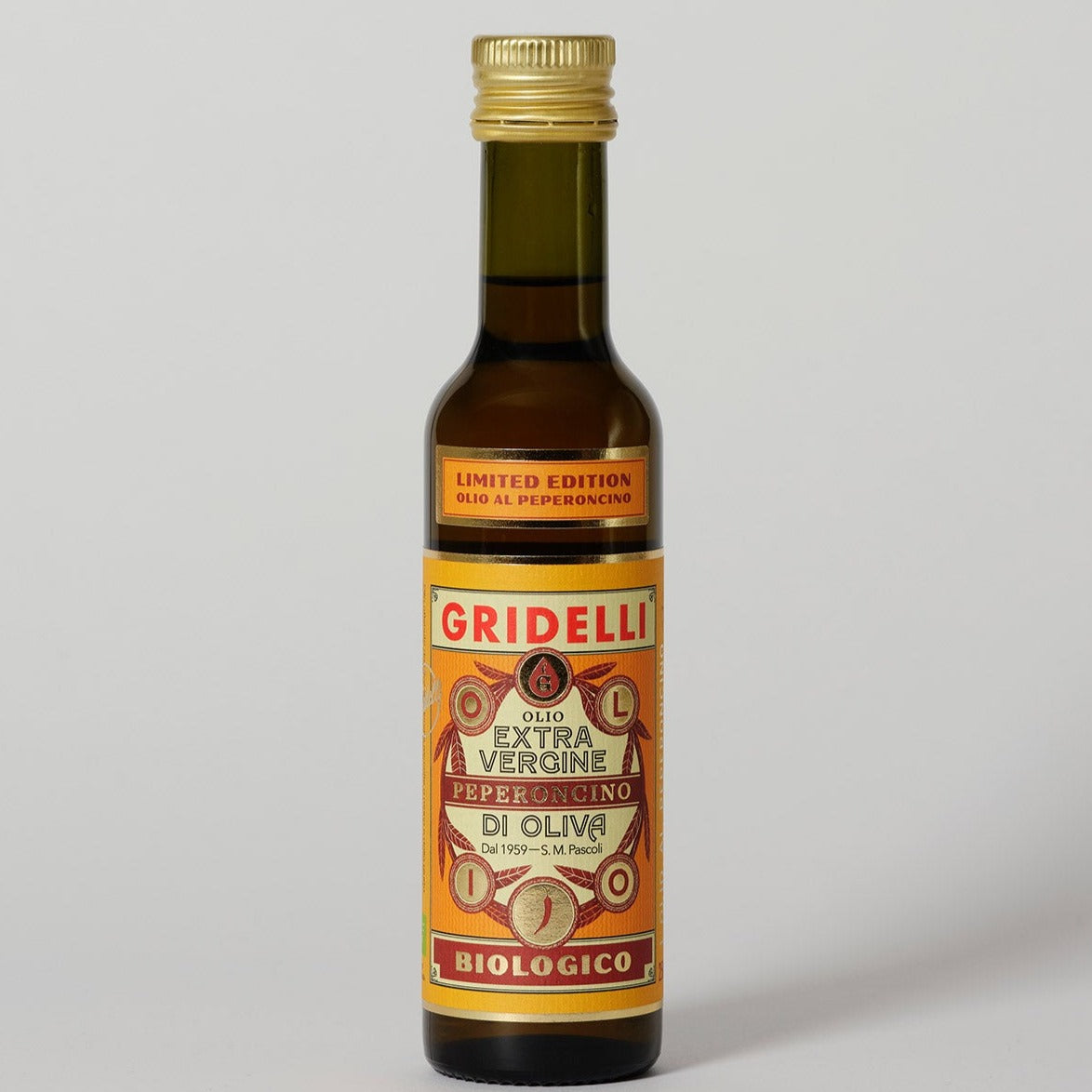 Gridelli økologisk ekstra jomfruolivenolie med frisk peperoncino fra Calabrien – 250 ml