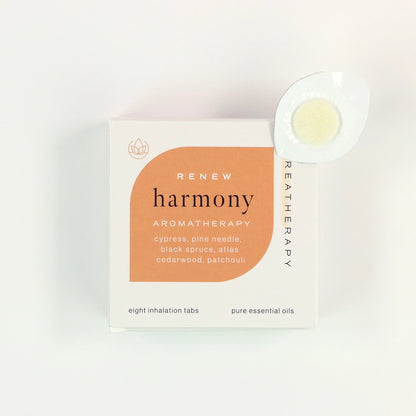 Boks med Renew &amp; Harmony aromaterapi inhalationsplaster til afslapning og velvære