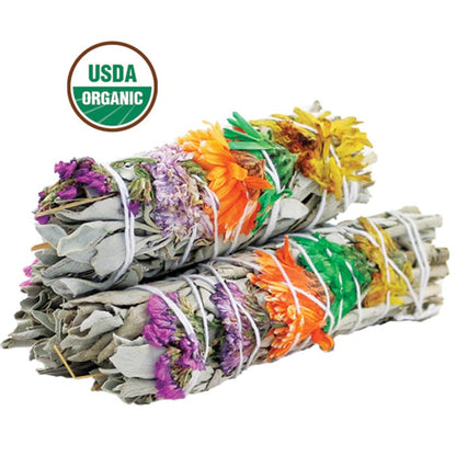 Økologiske salvie bundter med blomster, USDA Organic logo