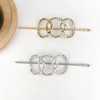 Vintage guld hårspænde med tre cirkler, elegant håraccessory til fransk stil