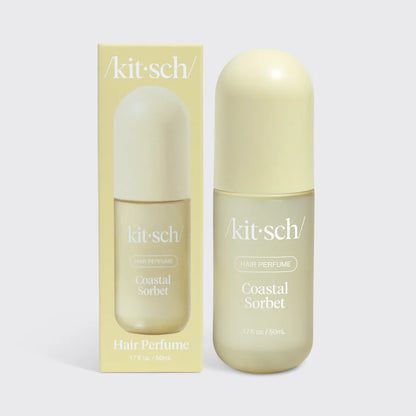 Kitsch Coastal Sorbet hårparfume i pastel gul flaske med emballage