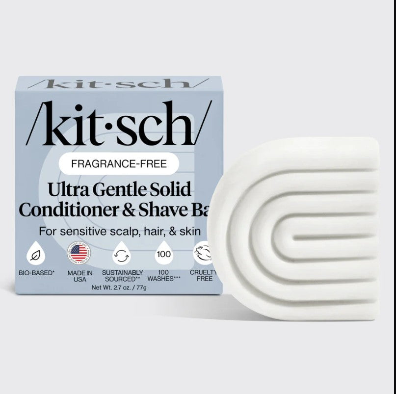 2-i-1 leave-in balsam & shave bar til sensitiv hud. Fugter, plejer og beskytter hår og hud. Duftfri, vegansk & zero-waste.