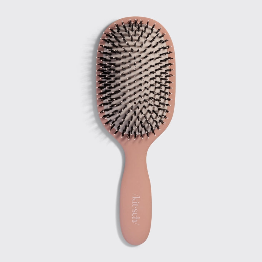 Pink Kitsch hårbørste med sorte børstehår, til glans og frizz-reducering