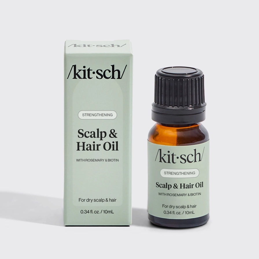 Kitsch hårolie med rosmarin &amp; biotin, produktboks og flaske, sund hårpleje