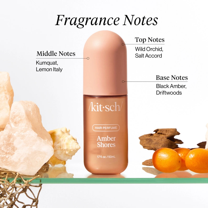 Kitsch Amber Shores hårparfume med duftnoter af vilde orkideer, saltaccord, kumquat, citron og trænoter